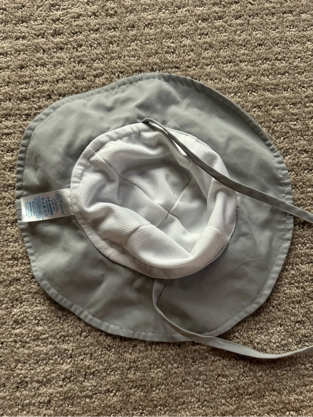 I Play Baby Gray Sun Bucket Hat with Chin Strap and Yellow Accent 0-6 mos